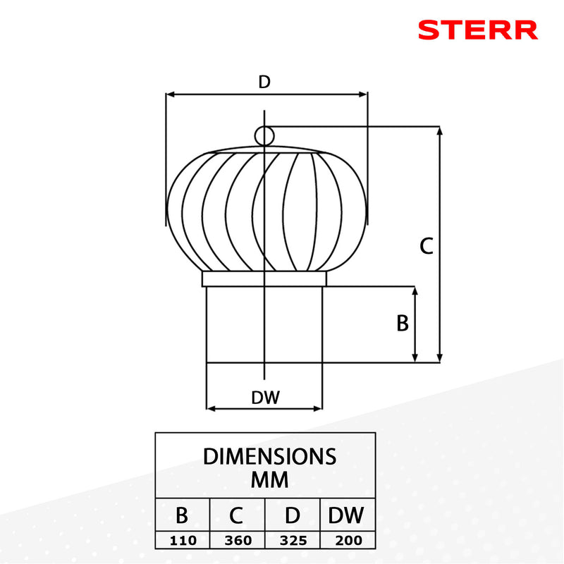 SRC200AB - 200 mm Aluminum Spherical Rotary Chimney Cowl with a Base
