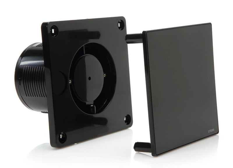Black Bathroom Extractor Fan with Glass Front and Humidity Sensor 100 mm / 4" - BFS100H-B