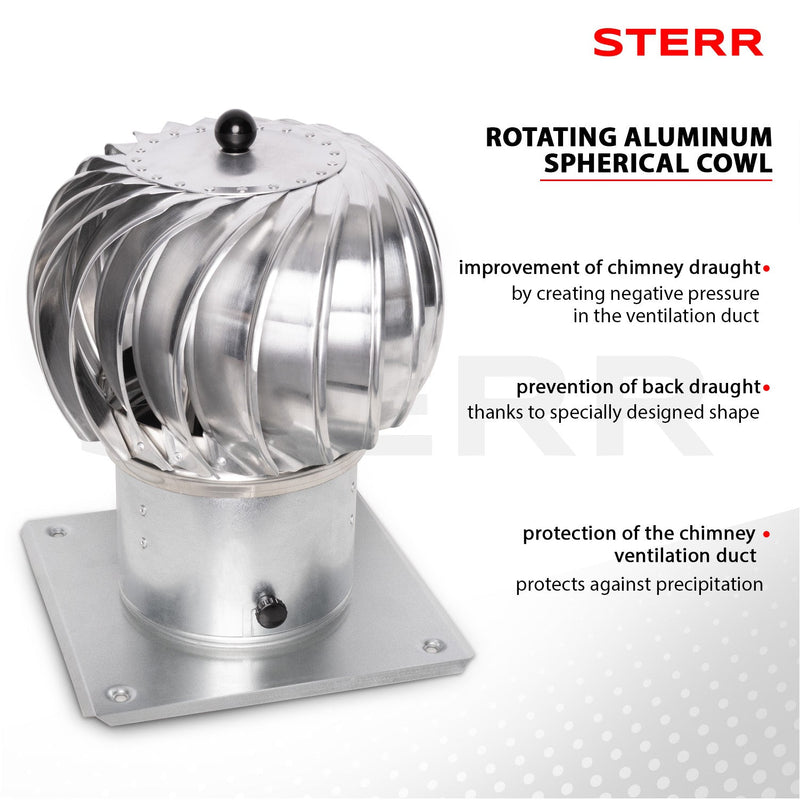 SRC200AB - 200 mm Aluminum Spherical Rotary Chimney Cowl with a Base