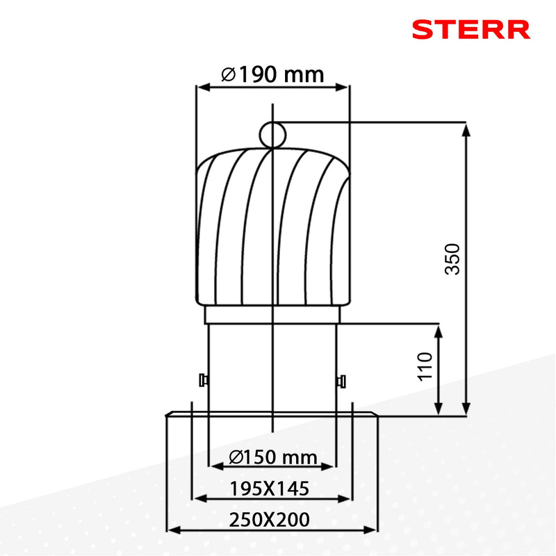 ERC150AB - 150 mm Aluminum Elongated Rotary Chimney Cowl with a Base