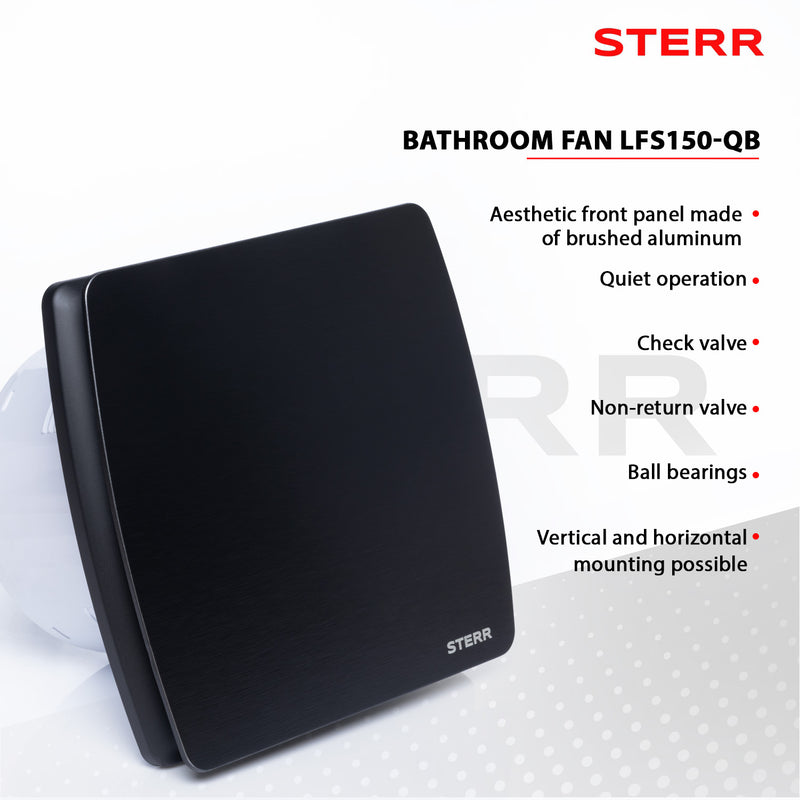 Black Quiet Bathroom Fan 150 mm / 6" - LFS150-QB
