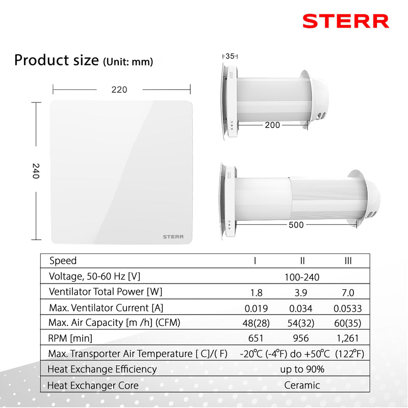 STERR - Fan with heat recovery – HRV160