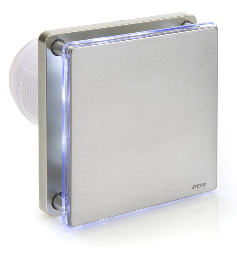 Silver Bathroom Extractor Fan with LED Backlight and a Timer 100 mm / 4"  - BFS100LT-S
