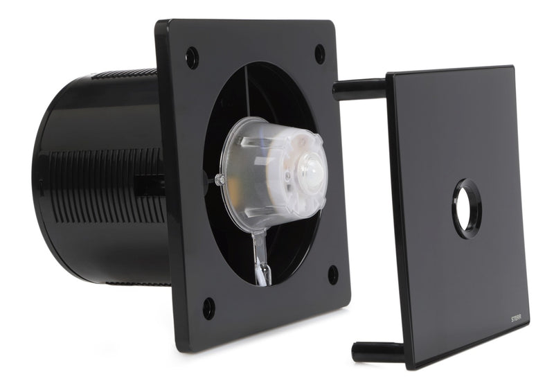 Black Bathroom Extractor Fan with Glass Front and PIR 150 mm / 6" – BFS150P-B